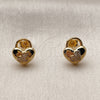 Oro Laminado Stud Earring, Gold Filled Style Heart and Lock Design, with White Micro Pave, Polished, Golden Finish, 02.342.0365