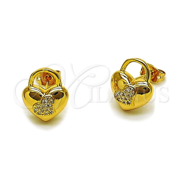 Gold Filled Ring — Stud Earring Heart and Lock Design with White — main product view — SKU 165190 | Oro Laminado anillo — Stud Earring corazón and Lock diseño with blanco — SKU 165190