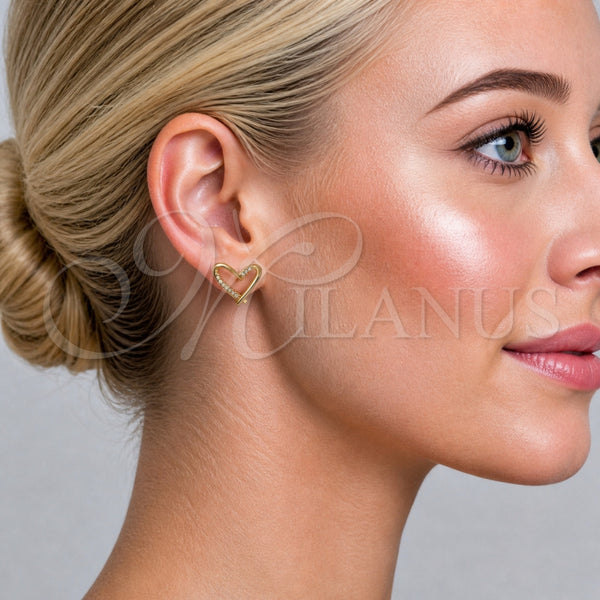Gold Filled Ring — Stud Earring Heart Design with White Micro Pave — alternate product view — SKU 165191 | Oro Laminado anillo — Stud Earring corazón diseño with blanco Micro Pave — SKU 165191