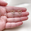 Oro Laminado Stud Earring, Gold Filled Style Heart Design, with White Micro Pave, Polished, Golden Finish, 02.342.0366