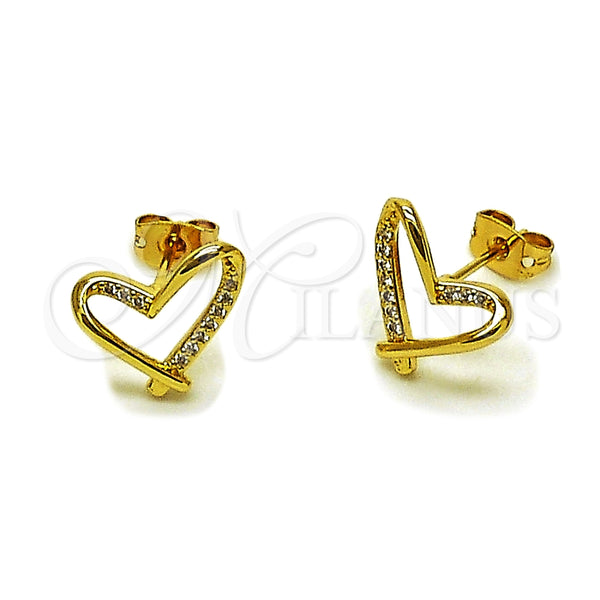 Gold Filled Ring — Stud Earring Heart Design with White Micro Pave — main product view — SKU 165191 | Oro Laminado anillo — Stud Earring corazón diseño with blanco Micro Pave — SKU 165191