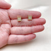 Oro Laminado Stud Earring, Gold Filled Style with White Micro Pave, Polished, Golden Finish, 02.342.0371
