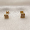 Oro Laminado Stud Earring, Gold Filled Style with White Micro Pave, Polished, Golden Finish, 02.342.0371