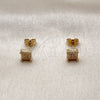 Oro Laminado Stud Earring, Gold Filled Style with White Micro Pave, Polished, Golden Finish, 02.342.0372