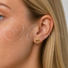 Oro Laminado Stud Earring, Gold Filled Style Heart Design, with White Micro Pave, Polished, Golden Finish, 02.342.0373