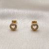 Oro Laminado Stud Earring, Gold Filled Style Heart Design, with White Micro Pave, Polished, Golden Finish, 02.342.0373