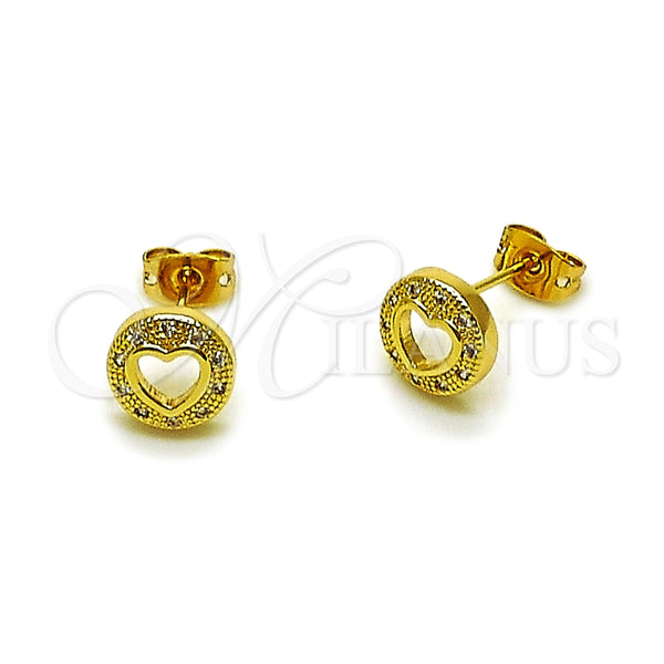 Gold Filled Ring — Stud Earring Heart Design with White Micro Pave — main product view — SKU 165198 | Oro Laminado anillo — Stud Earring corazón diseño with blanco Micro Pave — SKU 165198