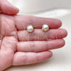 Oro Laminado Stud Earring, Gold Filled Style Ball and Love Knot Design, with Ivory Pearl, Polished, Golden Finish, 02.342.0374