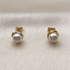 Oro Laminado Stud Earring, Gold Filled Style Ball and Love Knot Design, with Ivory Pearl, Polished, Golden Finish, 02.342.0374