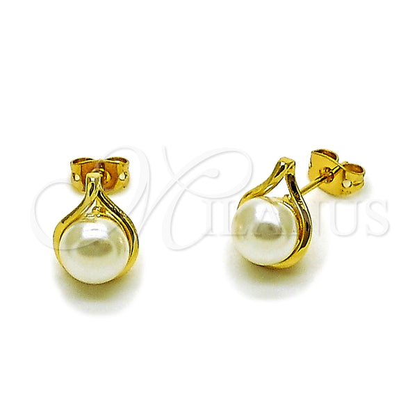 Gold Filled Ring — Stud Earring Ball Design with Ivory Pearl Polished — main product view — SKU 165200 | Oro Laminado anillo — Stud Earring Ball diseño with Ivory Pearl pulido — SKU 165200