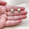 Oro Laminado Stud Earring, Gold Filled Style Four-leaf Clover and Ball Design, with Ivory Pearl, Polished, Golden Finish, 02.342.0376