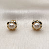 Oro Laminado Stud Earring, Gold Filled Style Four-leaf Clover and Ball Design, with Ivory Pearl, Polished, Golden Finish, 02.342.0376