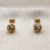 Oro Laminado Stud Earring, Gold Filled Style Love Knot Design, Diamond Cutting Finish, Golden Finish, 02.342.0380