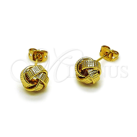 Oro Laminado Stud Earring, Gold Filled Style Love Knot Design, Polished, Golden Finish, 02.342.0381