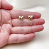 Oro Laminado Stud Earring, Gold Filled Style Heart Design, Polished, Golden Finish, 02.342.0382