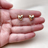 Oro Laminado Stud Earring, Gold Filled Style Heart Design, Polished, Golden Finish, 02.342.0384