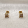 Oro Laminado Stud Earring, Gold Filled Style with White Cubic Zirconia, Polished, Golden Finish, 02.342.0386
