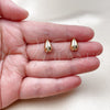 Oro Laminado Stud Earring, Gold Filled Style Teardrop Design, with White Micro Pave, Polished, Golden Finish, 02.342.0387