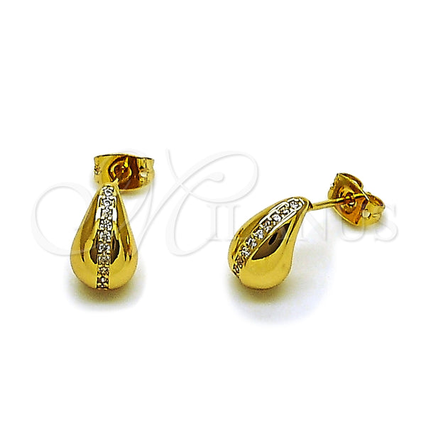 Gold Filled Ring — Stud Earring Teardrop Design with White Micro Pave — main product view — SKU 165212 | Oro Laminado anillo — Stud Earring Teardrop diseño with blanco Micro Pave — SKU 165212