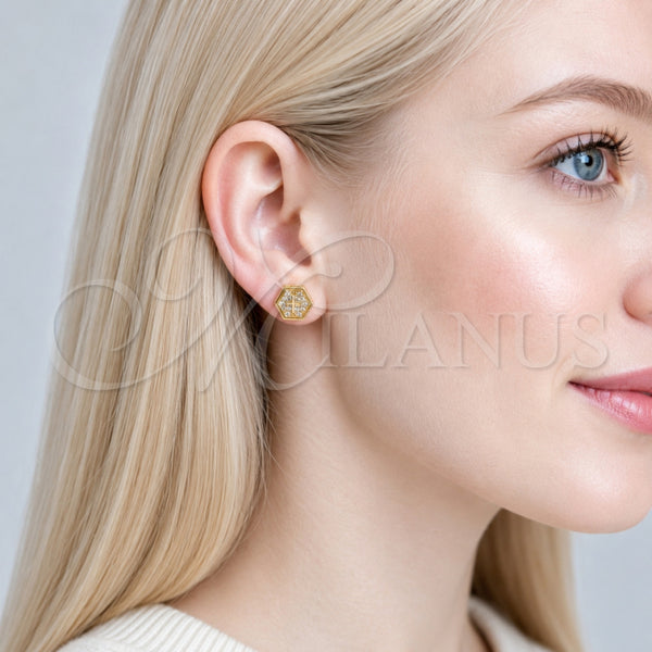Gold Filled Ring — Stud Earring Cross Design with White Micro Pave — alternate product view — SKU 165213 | Oro Laminado anillo — Stud Earring cruz diseño with blanco Micro Pave — SKU 165213