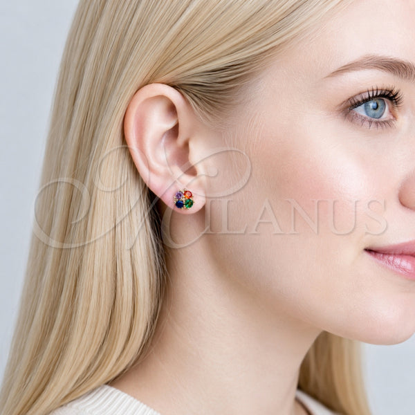 Gold Filled Ring — Stud Earring Four-leaf Clover Design with Multicolor Cubic — alternate product view — SKU 165214 | Oro Laminado anillo — Stud Earring Four-leaf Clover diseño with Multicolor Cubic — SKU 165214