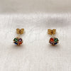 Oro Laminado Stud Earring, Gold Filled Style Four-leaf Clover Design, with Multicolor Cubic Zirconia and White Micro Pave, Polished, Golden Finish, 02.342.0389