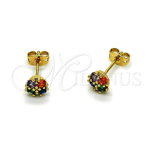Gold Filled Ring — Stud Earring Four-leaf Clover Design with Multicolor Cubic — main product view — SKU 165214 | Oro Laminado anillo — Stud Earring Four-leaf Clover diseño with Multicolor Cubic — SKU 165214