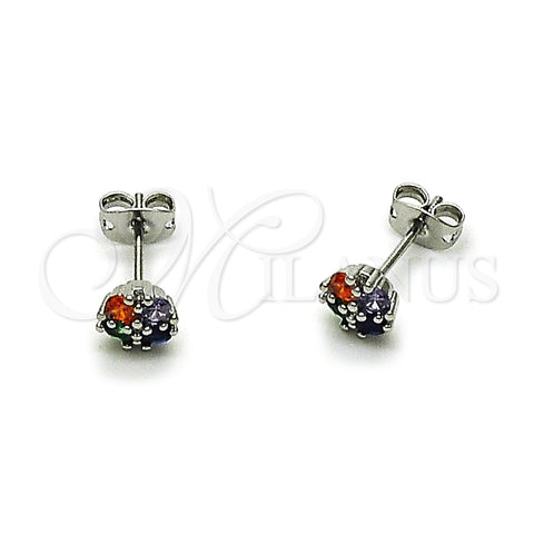 Rhodium Gold Filled Stud Earring, Four-leaf Clover Design, with Multicolor and White Cubic Zirconia, Polished, Rhodium Finish, 02.342.0389.1