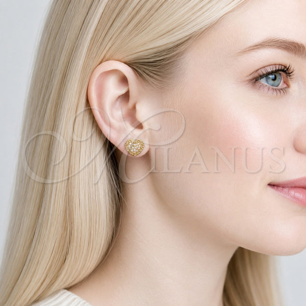 Gold Filled Ring — Stud Earring Heart Design with White Micro Pave — alternate product view — SKU 165216 | Oro Laminado anillo — Stud Earring corazón diseño with blanco Micro Pave — SKU 165216