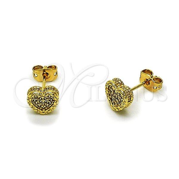 Gold Filled Ring — Stud Earring Heart Design with White Micro Pave — main product view — SKU 165216 | Oro Laminado anillo — Stud Earring corazón diseño with blanco Micro Pave — SKU 165216