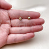 Oro Laminado Stud Earring, Gold Filled Style Ball Design, with White Micro Pave, Polished, Golden Finish, 02.342.0391
