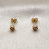 Oro Laminado Stud Earring, Gold Filled Style Ball Design, with Multicolor Micro Pave, Polished, Golden Finish, 02.342.0392