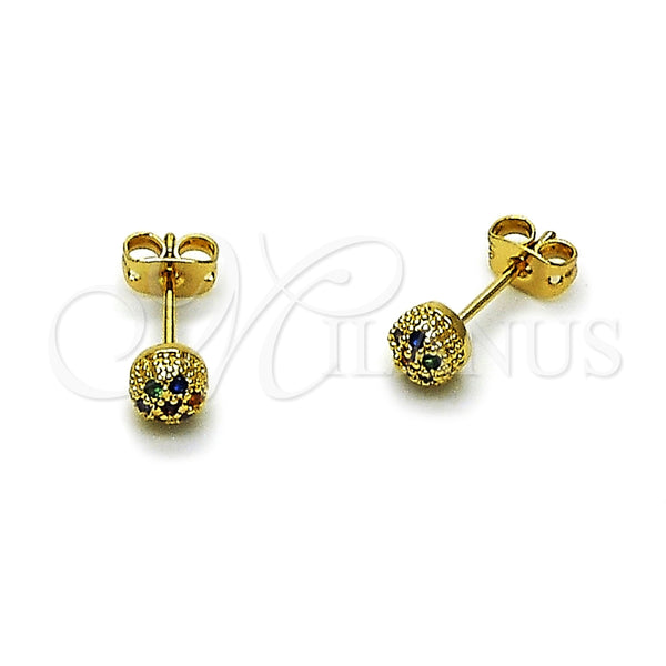 Gold Filled Ring — Stud Earring Ball Design with Multicolor Micro Pave — main product view — SKU 165218 | Oro Laminado anillo — Stud Earring Ball diseño with Multicolor Micro Pave — SKU 165218