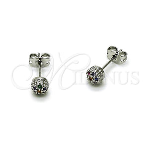 White Gold Filled Ring — Stud Earring Ball Design with Multicolor Micro Pave — main product view — SKU 165219 | Oro Laminado Blanco anillo — Stud Earring Ball diseño with Multicolor Micro Pave — SKU 165219