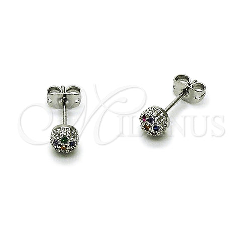 Rhodium Gold Filled Stud Earring, Ball Design, with Multicolor Micro Pave, Polished, Rhodium Finish, 02.342.0392.1
