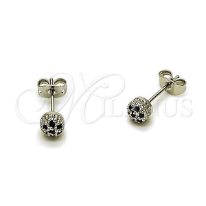 White Gold Filled Ring — Stud Earring Ball Design with Black Micro Pave — main product view — SKU 165220 | Oro Laminado Blanco anillo — Stud Earring Ball diseño with negro Micro Pave — SKU 165220