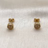 Oro Laminado Stud Earring, Gold Filled Style with White Micro Pave, Polished, Golden Finish, 02.342.0393