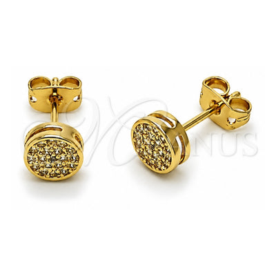 Oro Laminado Stud Earring, Gold Filled Style with White Micro Pave, Polished, Golden Finish, 02.342.0393