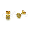 Oro Laminado Stud Earring, Gold Filled Style with White Micro Pave, Polished, Golden Finish, 02.342.0393