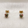 Oro Laminado Stud Earring, Gold Filled Style Love Knot Design, with Multicolor Cubic Zirconia, Polished, Golden Finish, 02.342.0396