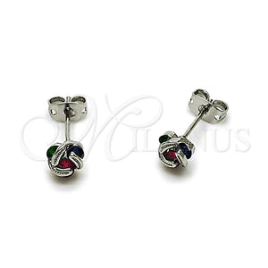 White Gold Filled Ring — Stud Earring Love Knot Design with Multicolor Cubic — main product view — SKU 165225 | Oro Laminado Blanco anillo — Stud Earring Love Knot diseño with Multicolor Cubic — SKU 165225
