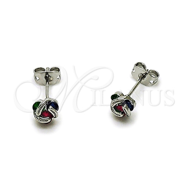 White Gold Filled Ring — Stud Earring Love Knot Design with Multicolor Cubic — main product view — SKU 165225 | Oro Laminado Blanco anillo — Stud Earring Love Knot diseño with Multicolor Cubic — SKU 165225