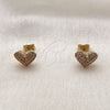 Oro Laminado Stud Earring, Gold Filled Style Heart Design, with White Cubic Zirconia, Polished, Golden Finish, 02.342.0399