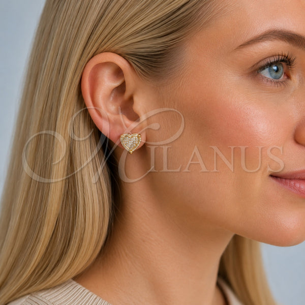 Gold Filled Ring — Stud Earring Heart Design with White Micro Pave — alternate product view — SKU 165229 | Oro Laminado anillo — Stud Earring corazón diseño with blanco Micro Pave — SKU 165229