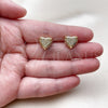 Oro Laminado Stud Earring, Gold Filled Style Heart Design, with White Micro Pave, Polished, Golden Finish, 02.342.0400