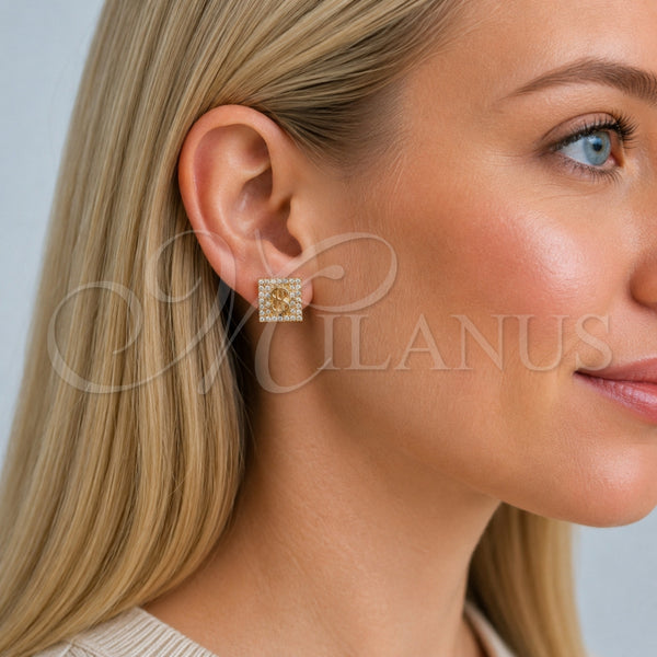 Gold Filled Ring — Stud Earring Money Sign Design with White Micro — alternate product view — SKU 165231 | Oro Laminado anillo — Stud Earring Money Sign diseño with blanco Micro — SKU 165231