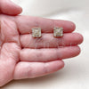 Oro Laminado Stud Earring, Gold Filled Style Baguette Design, with White Cubic Zirconia and White Micro Pave, Polished, Golden Finish, 02.342.0403