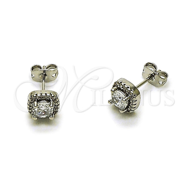 Rhodium Gold Filled Stud Earring, Cluster Design, with White Cubic Zirconia and White Micro Pave, Polished, Rhodium Finish, 02.342.0404