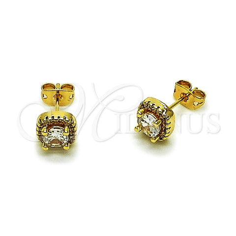 Oro Laminado Stud Earring, Gold Filled Style Cluster Design, with White Cubic Zirconia and White Micro Pave, Polished, Golden Finish, 02.342.0404.1