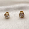 Oro Laminado Stud Earring, Gold Filled Style Cluster Design, with White Cubic Zirconia and White Micro Pave, Polished, Golden Finish, 02.342.0405.1